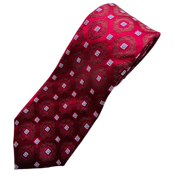 Other - Claudio Marinetti Silk Tie Italy Red Floral Geometric Pattern Men's Luxury 60.5"